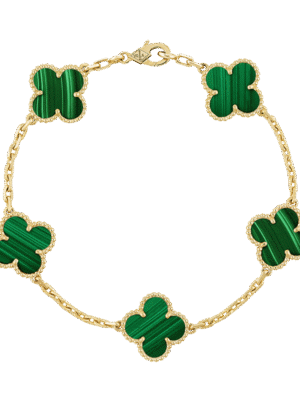 18K Vintage Alhambra Five Motifs Malachite Clover Bracelet
