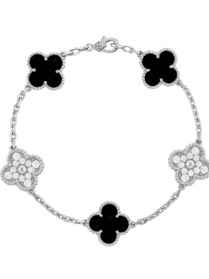 18K Vintage Alhambra Five Motifs Black Diamonds Clover Bracelet