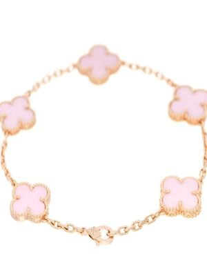 18K Vintage Alhambra Five Motifs Pink Opal Clover Bracelet