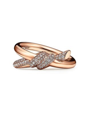 18K Rose Gold T Knot Double Row Diamonds Ring