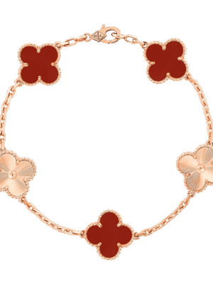 18K Vintage Alhambra Five Motifs Carnelian Clover Bracelet