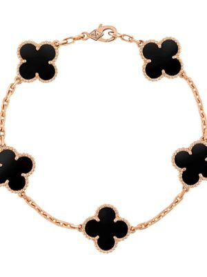 18K Vintage Alhambra Five Motifs Clover Onyx Bracelet