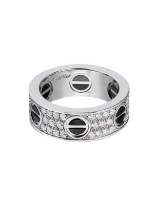 18K White Gold Love Diamonds Ceramic Ring
