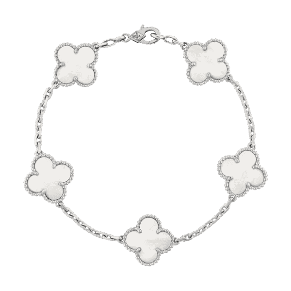 18K Vintage Alhambra Five Motifs Pearl Bracelet
