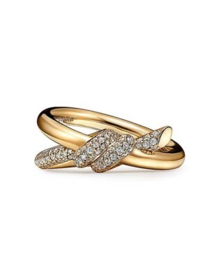 18K Yellow Gold Knot Double Row Diamonds Ring