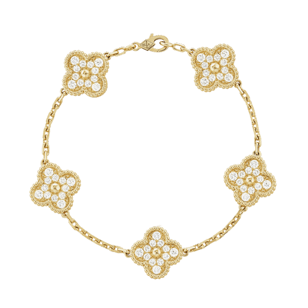 18K Vintage Alhambra Diamonds Clover Bracelet