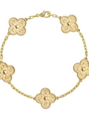 18K Yellow Gold Five Motifs Clover Bracelet
