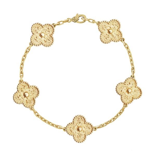 18K Yellow Gold Five Motifs Clover Bracelet