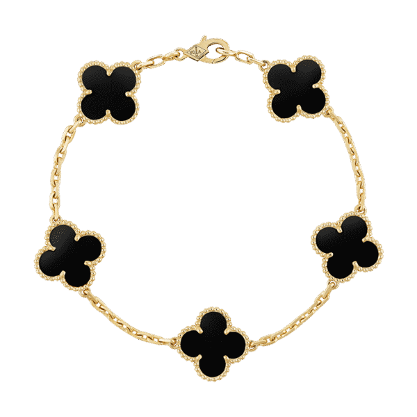 18K Vintage Alhambra Five Motifs Black Clover Bracelet