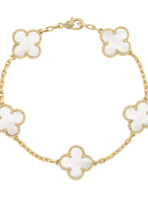 18K Vintage Alhambra Five Motifs Pearl Bracelet