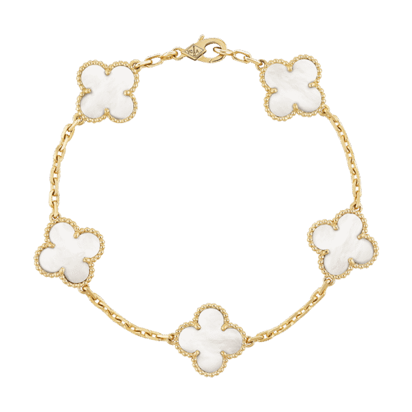 18K Vintage Alhambra Five Motifs Pearl Bracelet