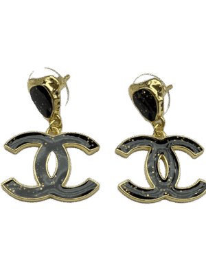 18K CC Classic Black Dangle Earrings