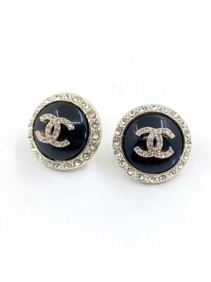 18K CC Black Crystal Earrings