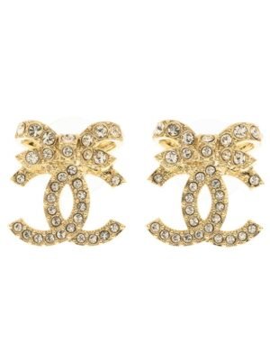 18K CC Strass Bow Stud Earrings