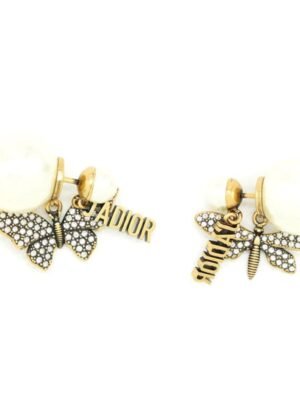 18K CD Dragonfly/ Butterfly Pearl Earrings