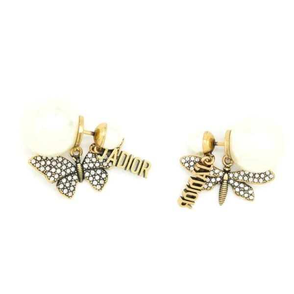 18K CD Dragonfly/ Butterfly Pearl Earrings