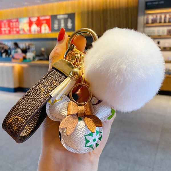 Luxury Mickey Keychain ¨C Faux Leather & Fur Pom Charm for Handbag or Car