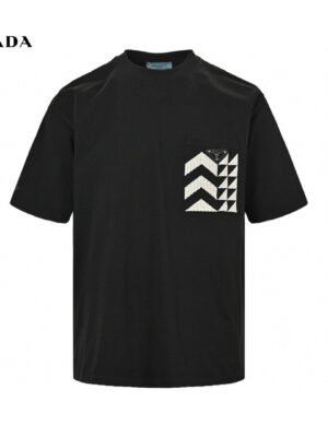 Prada Black T-Shirt with Geometric Pocket Design