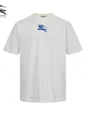 Burberry White T-Shirt with Blue Equestrian Knight Logo