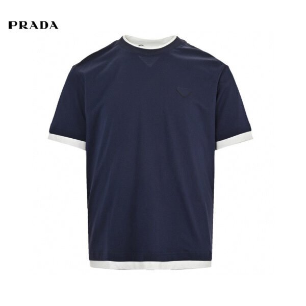 1_9a9473ce-b4b3-4367-9990-1b6d0db2072b Prada Navy Contrast Trim T-Shirt