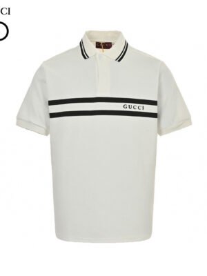 Gucci Striped Logo Polo Shirt (White)