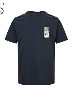 Gucci Navy Blue T-Shirt with Vertical Logo Patch