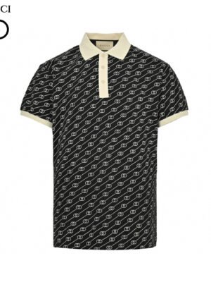 Gucci Black and Beige Patterned Polo Shirt