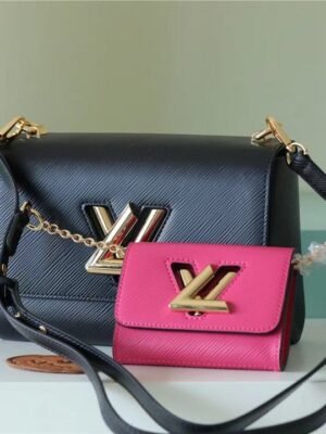 LV Twist MM Bag, Shoulder and Cross Body Bags For Women Black / Fuchsia 9.1in/23cm LV M59885