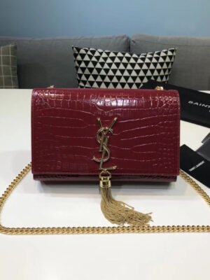 YSSL Kate Small Chain Bag With Tassel In Embossed Burgundy For Women 7.8in/20cm YSL?
