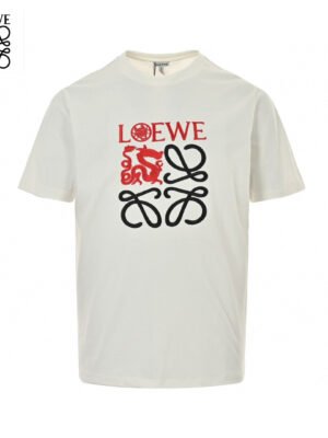 Loewe White T-Shirt with Red and Black Logo