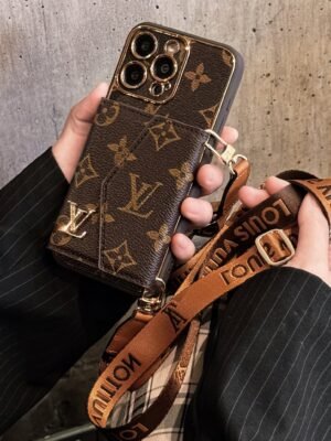 Advanced leather iPhone Case With Wallet And Strap Brown