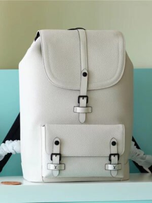 LV Christopher Slim Backpack White Taurillon For Men, Bags 42cm LV M58644