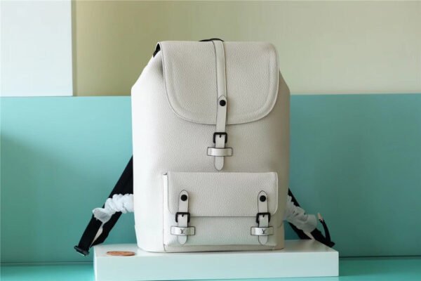 21af5057 LV Christopher Slim Backpack White Taurillon For Men, Bags 42cm LV M58644