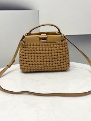 FI Peekaboo Mini Light Brown Braided Bag For Woman 18cm/7in
