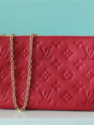 LV Double Zip Pochette Monogram Empreinte Red For Women,  Shoulder and Crossbody Bags 7.9in/20cm LV