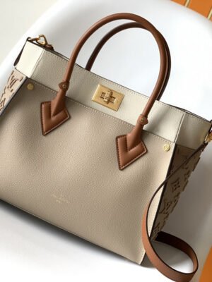 LV On My Side MM Tote Bag Monogram Tufting On Nappa Softy For Women,  Shoulder Bags 12in/31cm Galet Grey LV M53825