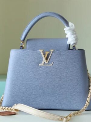 LV Capucines MM Taurillon Light Blue/ Beige For Women, Women’s Bags, Shoulder And Crossbody Bags 12.4in/31.5cm LV 