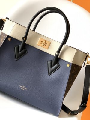LV On My Side MM Tote Bag Monogram Canvas Navy Blue For Women,  Shoulder Bags 12in/31cm LV M55933