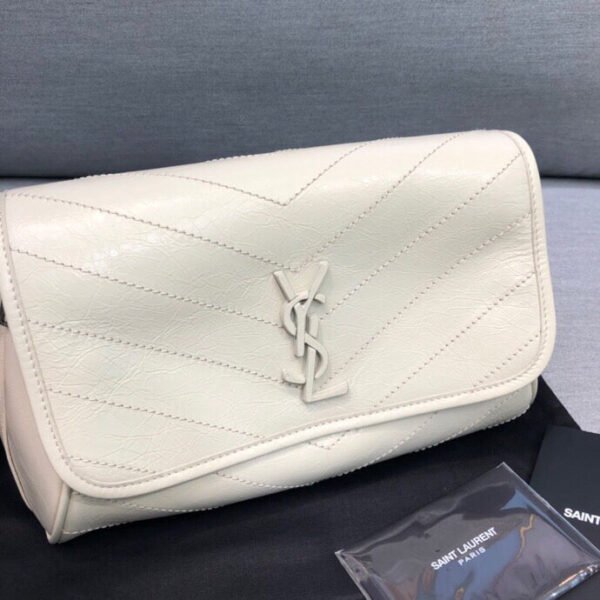 YSSL Niki Medium Crinkled Shoulder Bag White For Women 11in/28cm YSL