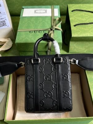 gg Embossed Mini Tote Bag Black gg Embossed For Men? 7.9in/20cm gg 696010 1W3CN 1000