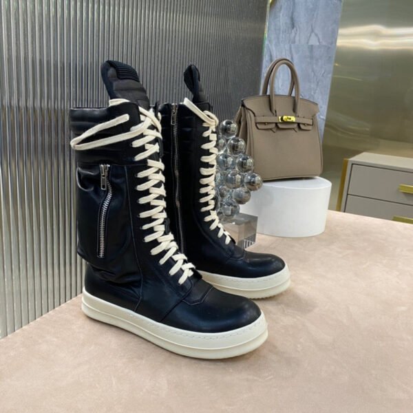 3._3_f08b320e-2587-4515-b2b2-5a9e5c7b6eb5 Rick Owens High-Top Leather Boots - Black and Cream