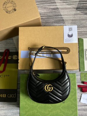 gg Marmont Half Moon Shaped Mini Bag Black For Women, Women’s Bags 8.5in/22cm gg 699514 DTDHT 1000
