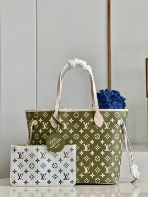 LV Neverfull MM Monogram Empreinte Khaki/Beige For Women,  Tote Bags 12.2in/31cm LV M46102