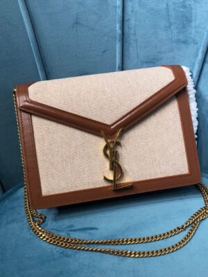 YSSL Le Cassandra Medium Chain Bag In Canvas And BoxNatural Beige For Women 8.6in/22cm YSL