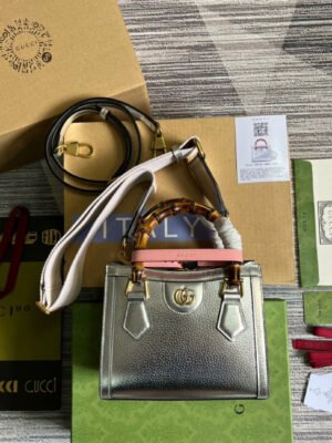 gg Diana Mini Tote Bag Silver For Women, Women’s Bags 7.9in/20cm gg ?702732 1TRGT 8190