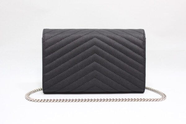 YSSL Cassandre Matelass¨¦ Chain Wallet In Grain De Poudre Embossed Black For Women 8.8in/23cm YSL 377828BOW021000