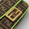 FI Baguette Small Brown Fabric Green Border Bag For Woman 18cm/7in