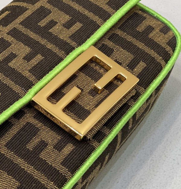 FI Baguette Small Brown Fabric Green Border Bag For Woman 18cm/7in