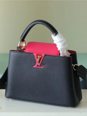 LV Capucines BB Taurillon Black/ Rose Berlingot For Women, Women’s Bags, Shoulder And Crossbody Bags 10.6in/27cm LV