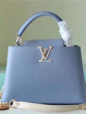 LV Capucines BB Taurillon Light Blue/ Beige For Women, Women’s Bags, Shoulder And Crossbody Bags 10.6in/27cm LV